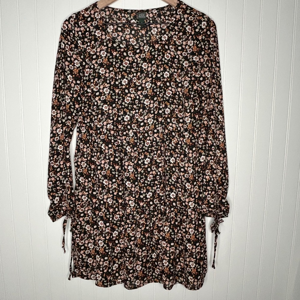 Wild Fable Womens Mini Dress XS Black Floral Tiered Long Sleeve Boho